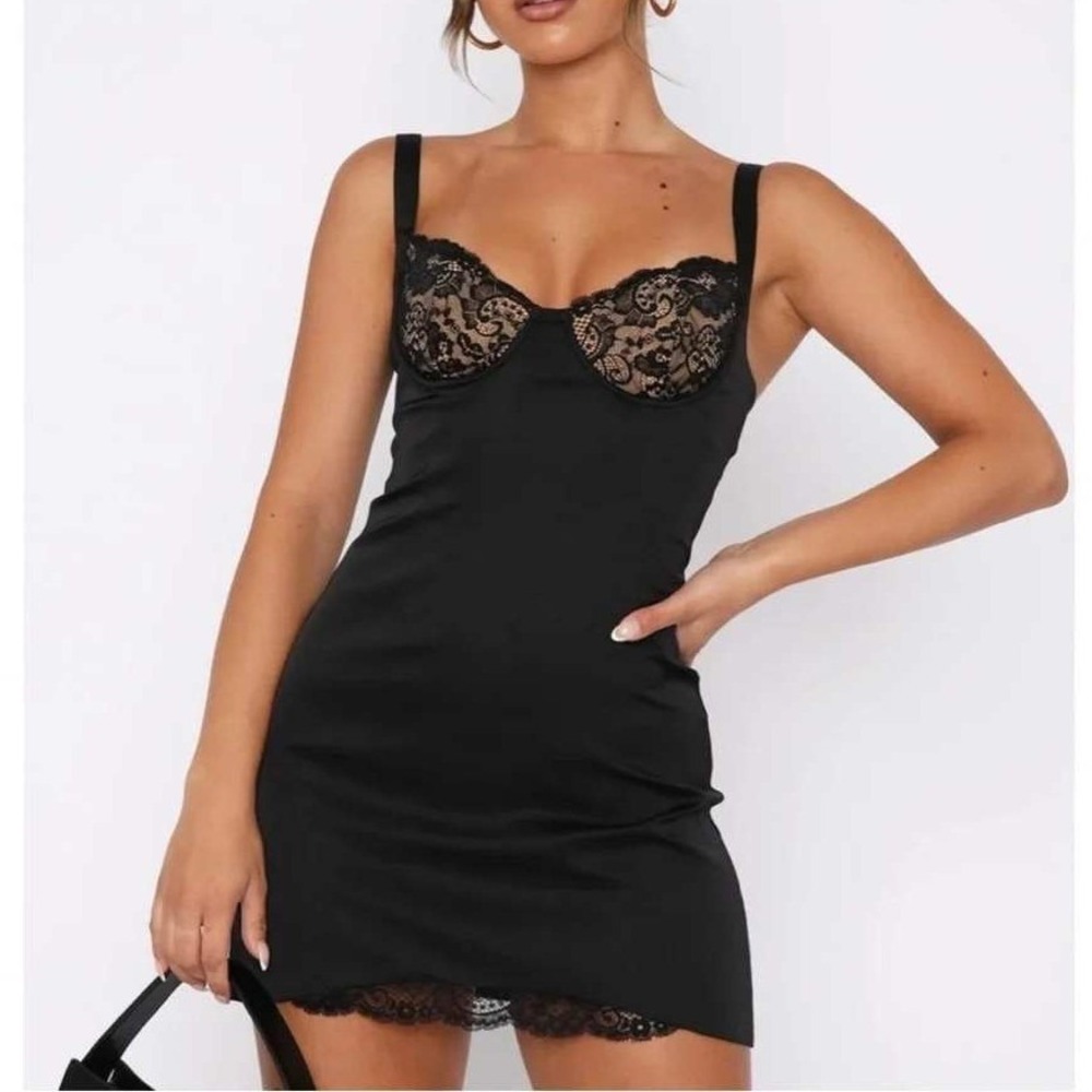 NWT White Fox Admire You Mini Dress Black Corset Lace Underwire Womens M Bodycon - Picture 1 of 16